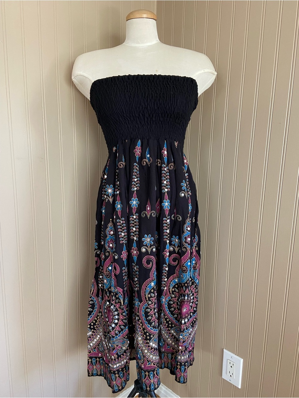 Black Y2K Bohemian Sequins Strapless Women’s Size Small